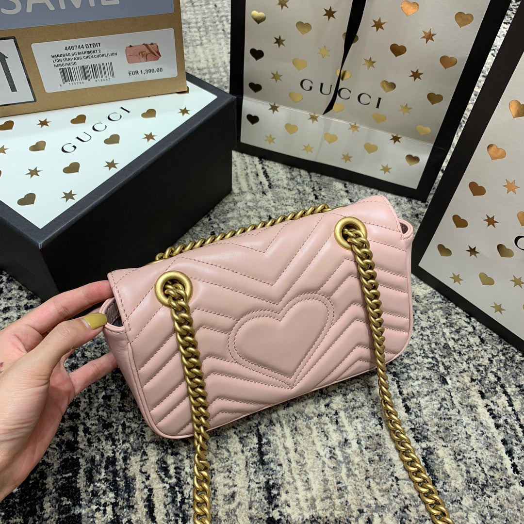 GG Marmont 22cm Pink Calfskin Gold Hardware mysite