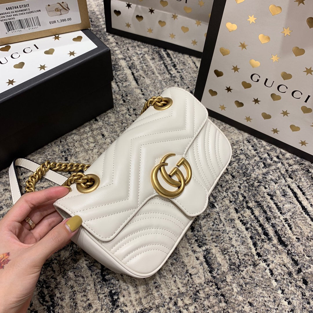 GG Marmont 22cm White Calfskin Gold Hardware mysite