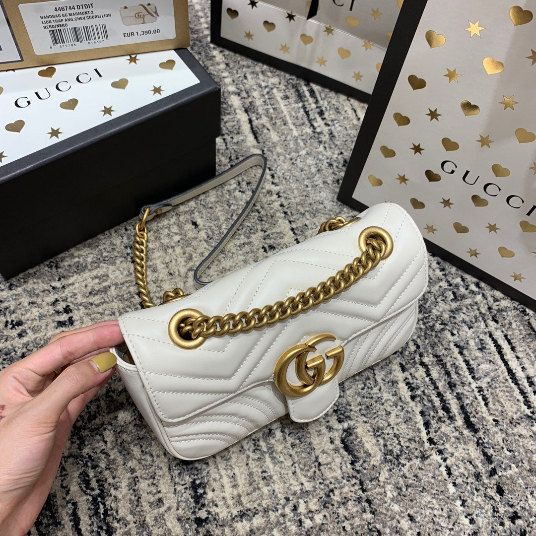 GG Marmont 22cm White Calfskin Gold Hardware mysite