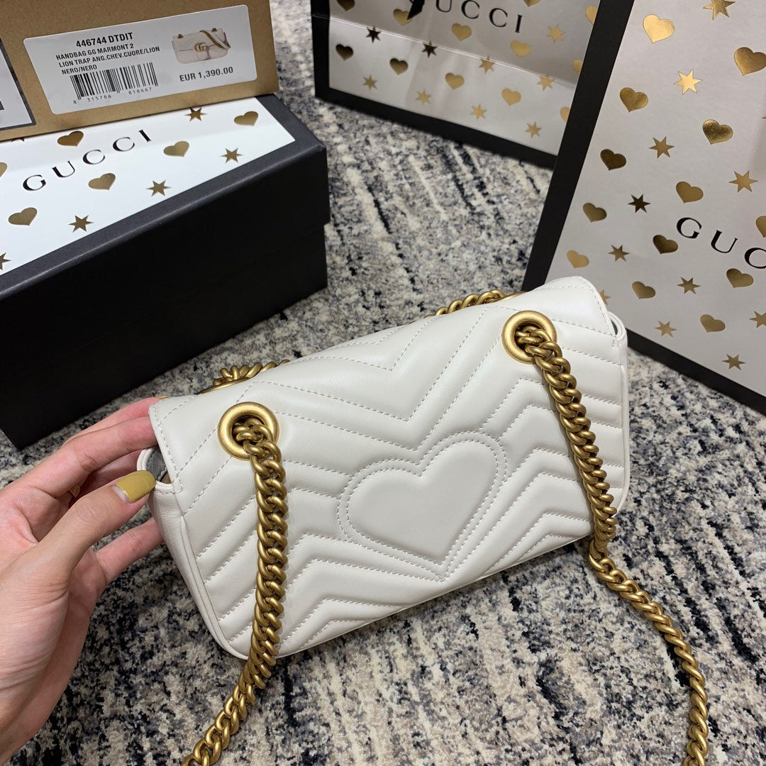 GG Marmont 22cm White Calfskin Gold Hardware mysite