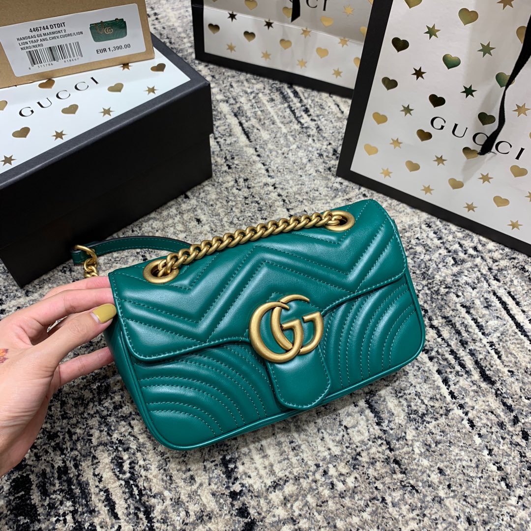 GG Marmont 22cm Turquoise Calfskin Gold Hardware mysite