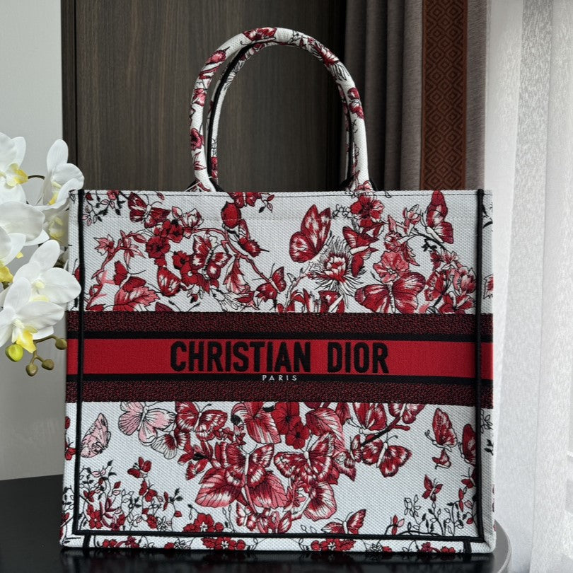Large CD Book Tote 42cm White and Red Heart Butterfly Embroidery mysite