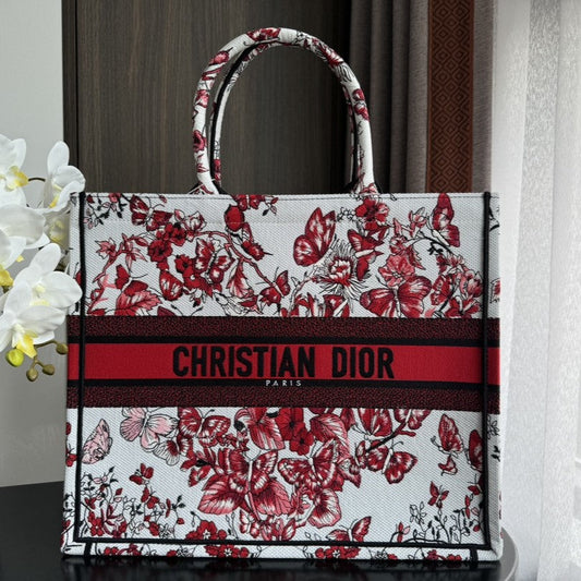 Large CD Book Tote 42cm White and Red Heart Butterfly Embroidery mysite
