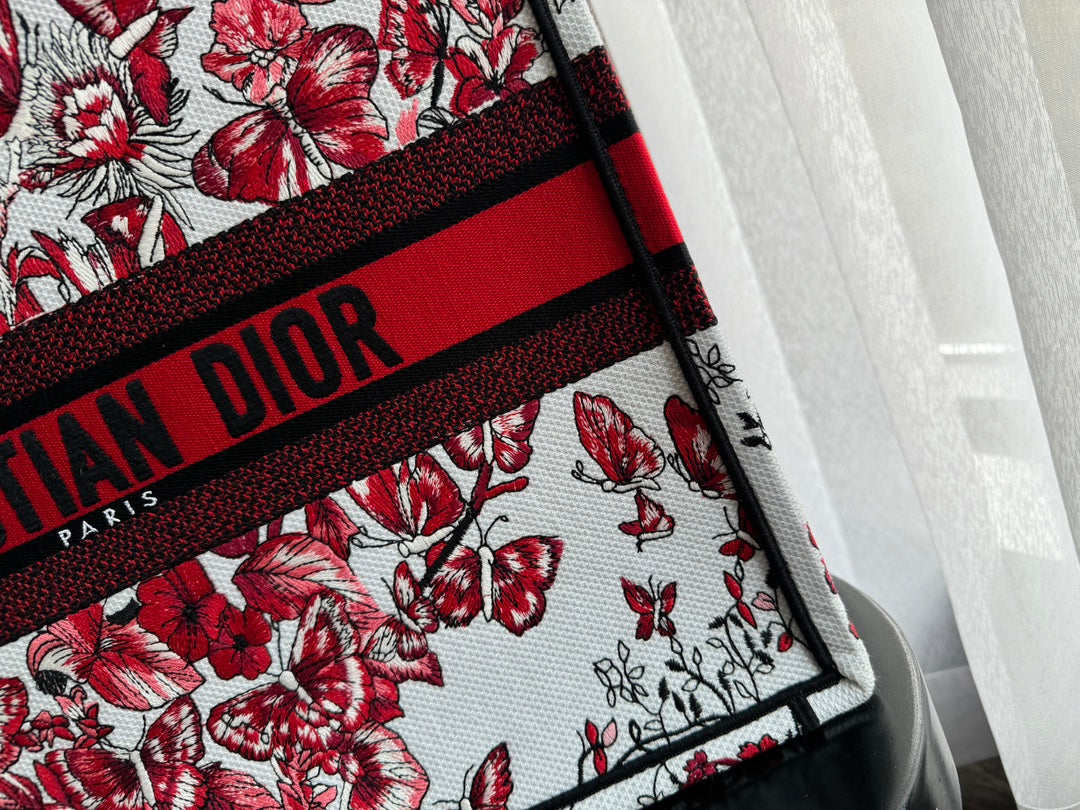 Large CD Book Tote 42cm White and Red Heart Butterfly Embroidery mysite