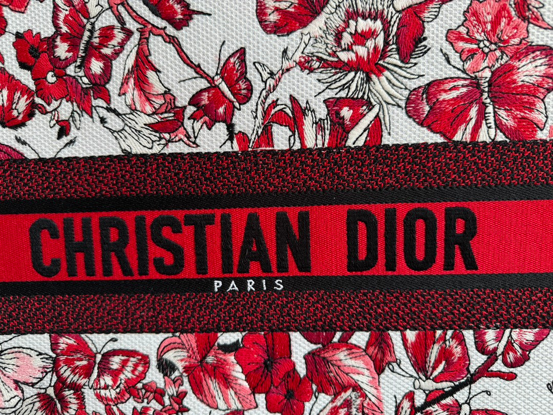 Large CD Book Tote 42cm White and Red Heart Butterfly Embroidery mysite