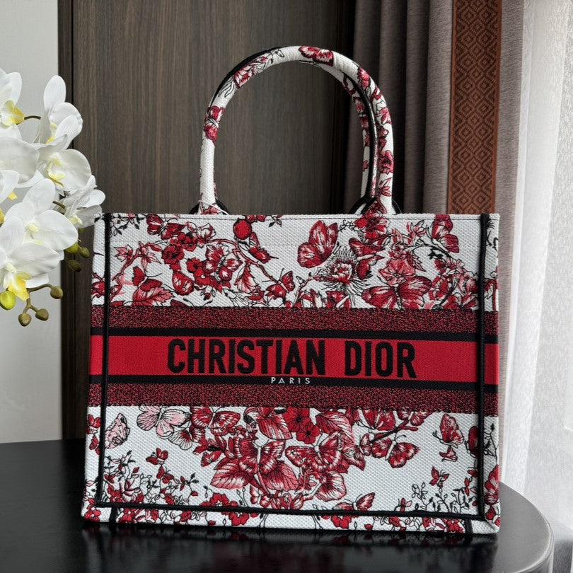 Medium CD Book Tote 36cm White and Red Heart Butterfly Embroidery mysite