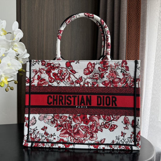 Medium CD Book Tote 36cm White and Red Heart Butterfly Embroidery mysite