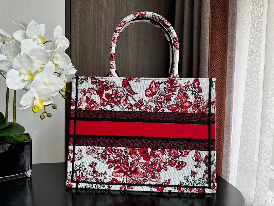 Medium CD Book Tote 36cm White and Red Heart Butterfly Embroidery mysite