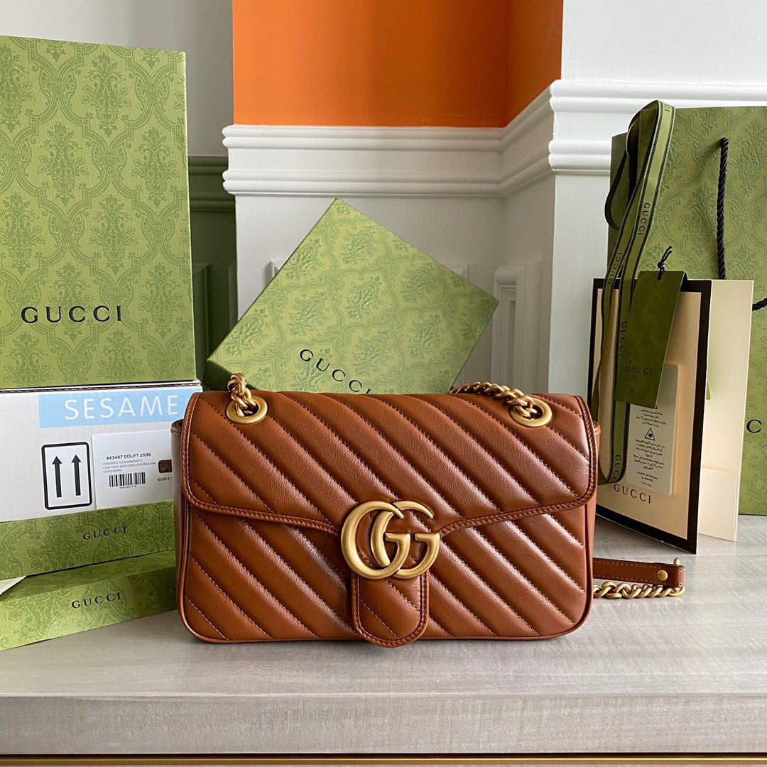 GG Marmont 26cm Brown Calfskin Gold Hardware mysite